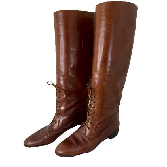VTG Delman Tall Riding Boots Brown Italian All Leather Equestrian Horse Riding 8 - Picture 1 of 15